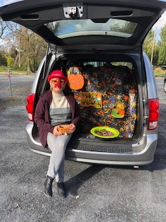 Woman dressed up at Trunk or Treat