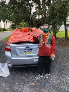Woman dressed up for Halloween at Trunk or Treat